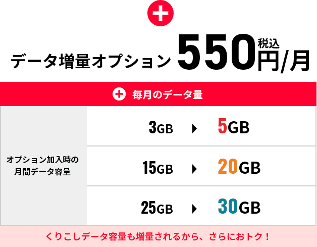 データ増量オプション550円/月